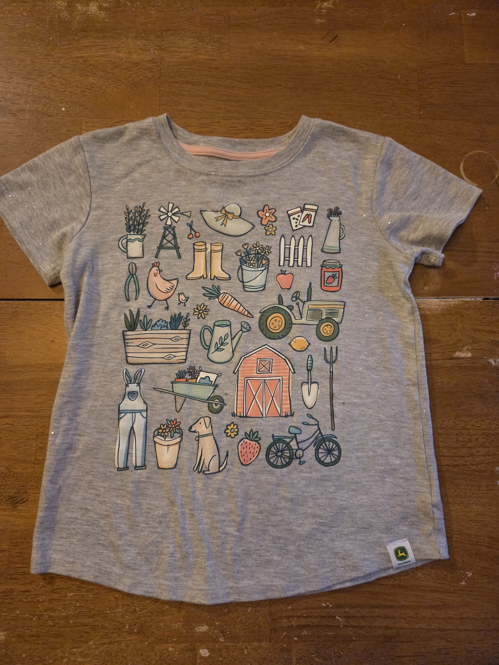 John Deere Kids Gray Graphic Farm Tee with Pastel Illustrations